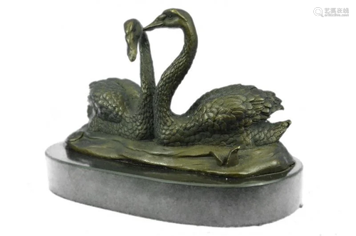 Two Beautiful Swans Bronze Sculpture