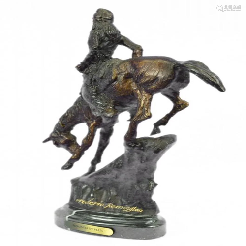 Chief Riding Horse on a Rock Bronze Sculpture