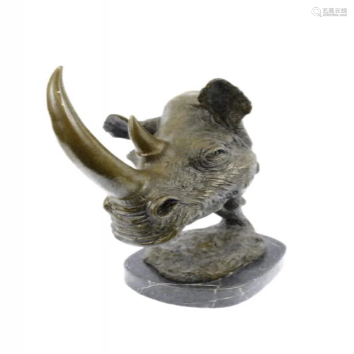 Rhino with Horn Bronze Sculpture