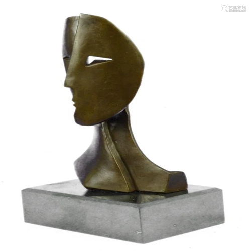 Depicting Two Faces Mask Modern Bronze Sculpture