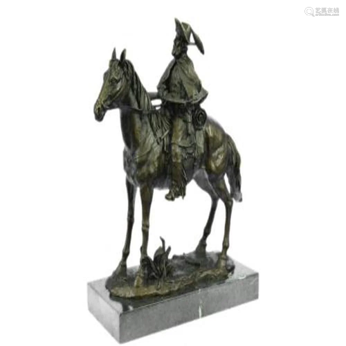 Cowboy With Riffle on Horse Bronze Sculpture