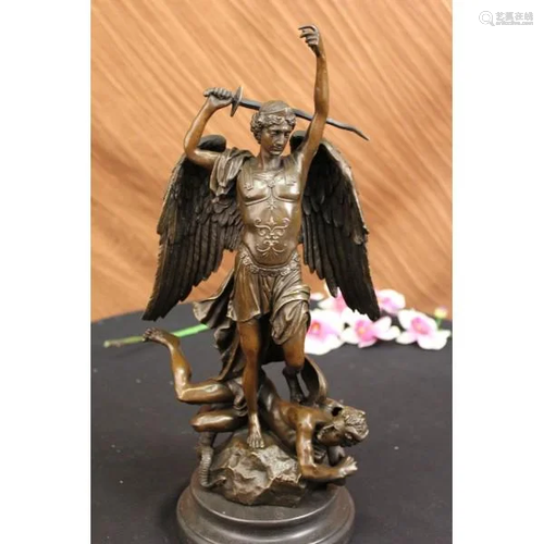 Good vs Evil Angel Striking Devil Bronze Sculpture