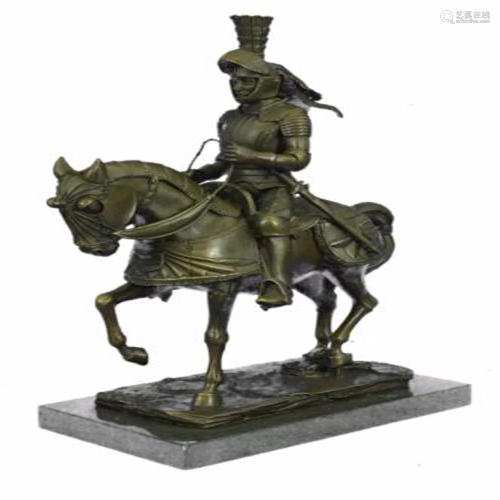 Knight Warrior Bronze Statue on Marble Base Sculpture