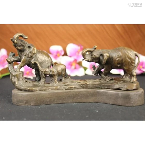 Three Elephants Walking Bronze Statue