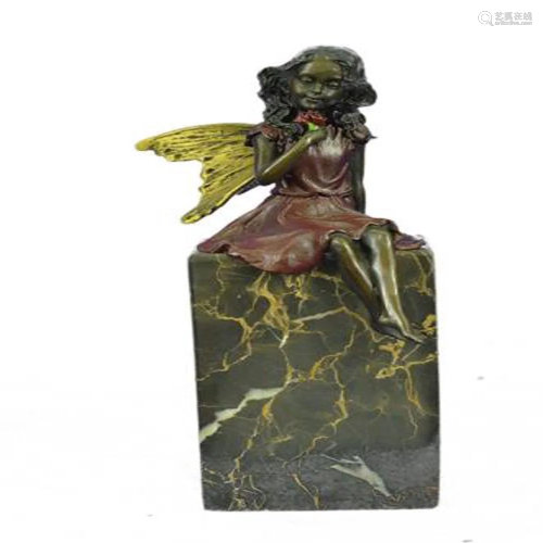 Valentine Angel Holding Flower Bronze Figurine