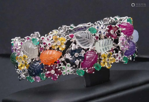 Bracelet with 70 natural diamonds in Tutti Frutti style