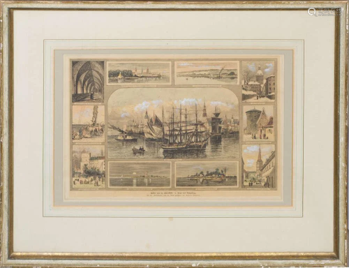 Lithography with ancient views of Riga
