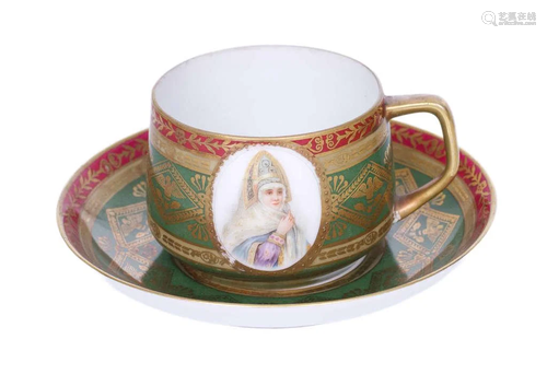 Gardner porcelain cup and saucer with painting