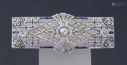 Art deco platinum brooch with diamonds and sapphires