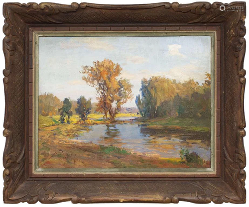 Landscape with river; Arnolds Pankoks (1914-2008)