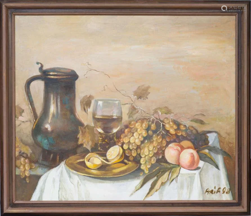 Still life with vase and fruit; Arif Mageramov (1948)