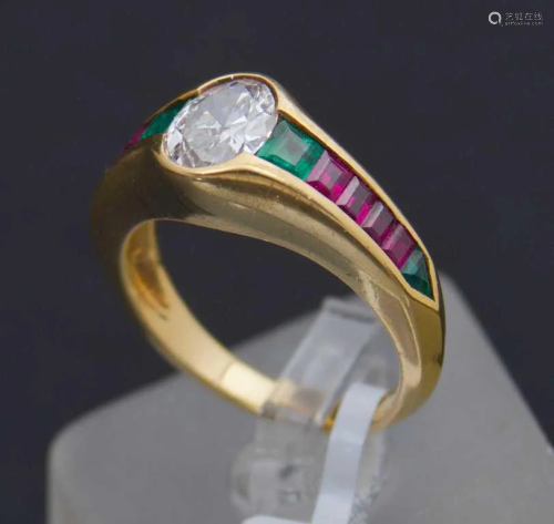 Gold ring with natural diamond; 4 natural emeralds