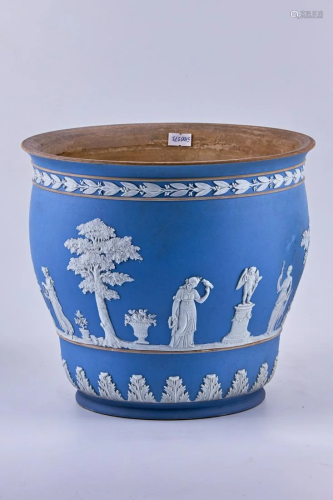 Wedgwood dark blue jasperware flowerpot with stucco