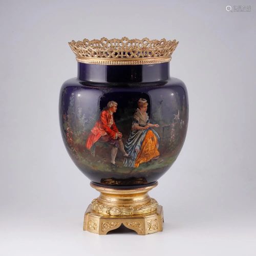 19th century porcelain flower pot with gilt bronze