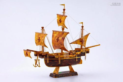 Hand carved Spanish galleon fully made of Baltic Amber