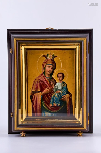 Tempera and gold hand painted Icon on birch wood
