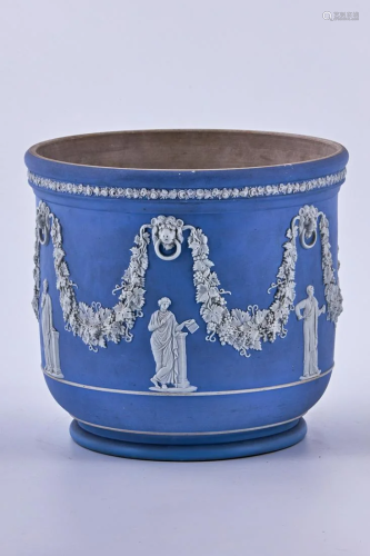 Wedgwood dark blue jasperware flowerpot with stucco