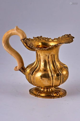 Russian 1844 gold-plated sterling silver creamer jug