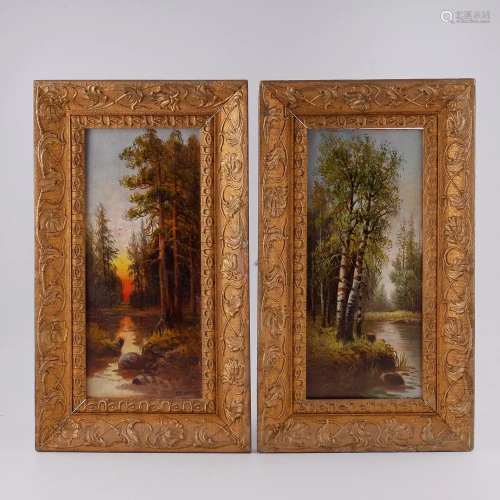 Pair of interior landscape paintings