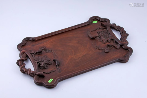 An antique Hand carved Art Nouveau mahogany platter
