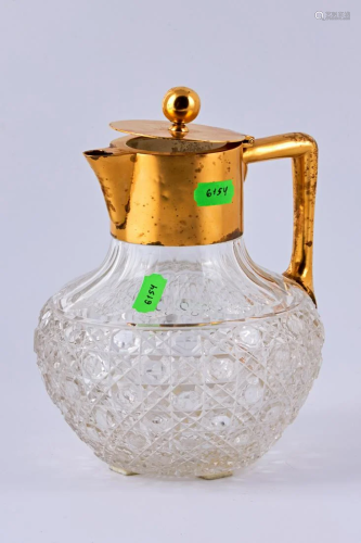 Art Nouveau gold plated silver and crystal carafe