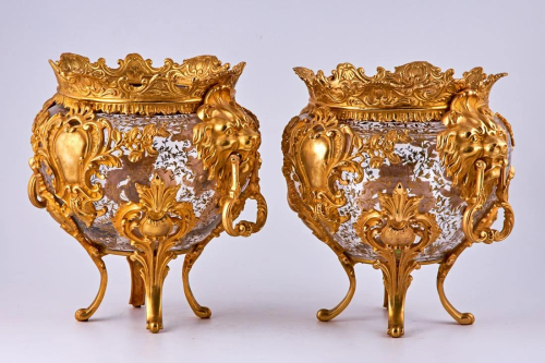 Pair of Baccarat Crystal vases with gold plated bronze