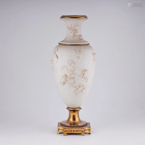 Large Mid 19th century Neoclassical salon bisque vase