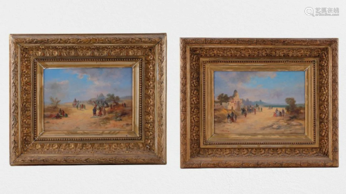 Pair of rural scenary paintings in gold plated frames