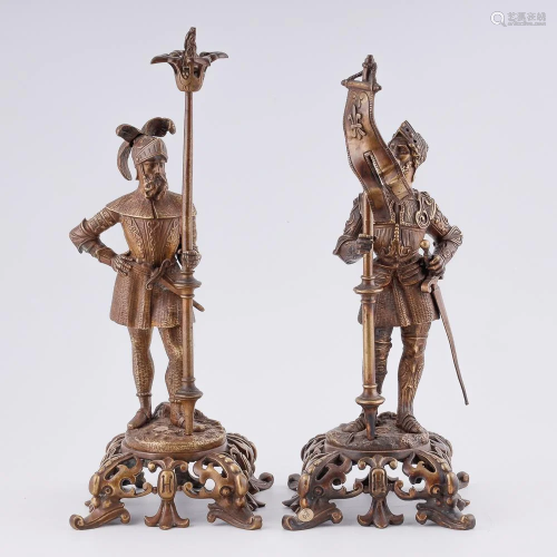 Pair of antique cabinet figures of French knights