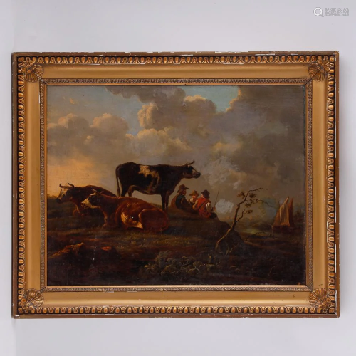 Dutch genre painting depicting cows and shepherds