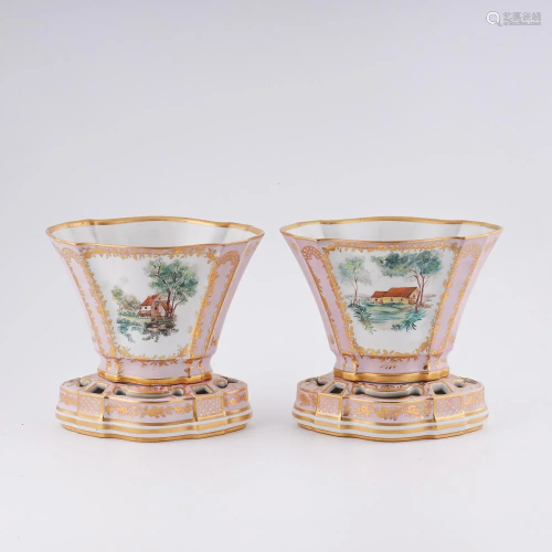Pair of pink Jacob Petit vases