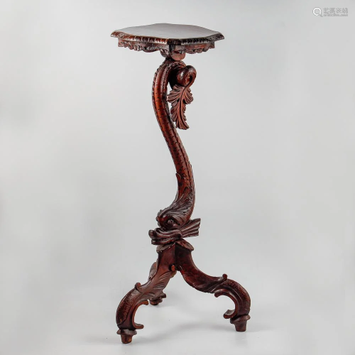 Antique Art Nouveau hand carved mahogany console