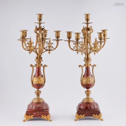 Pair of antique gilt bronze candelabras