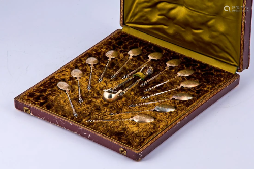 Twelve teaspoon sterling silver set by Alphonse Debain