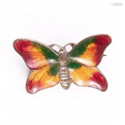 NO RESERVE PRICE Enamel Butterfly Silver Brooch