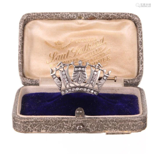 NO RESERVE PRICE Silver 0.25ct Diamond Crown Brooch
