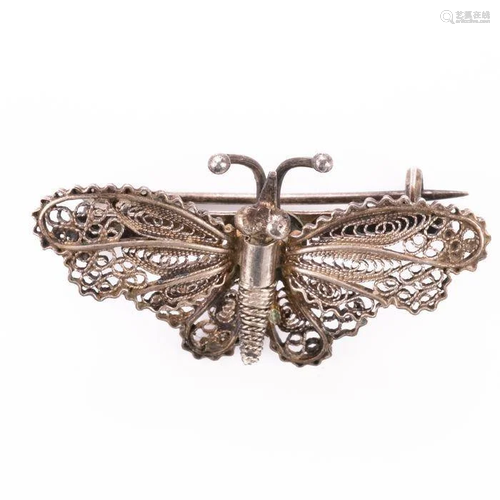 NO RESERVE PRICE Silver Butterfly Filigree Brooch