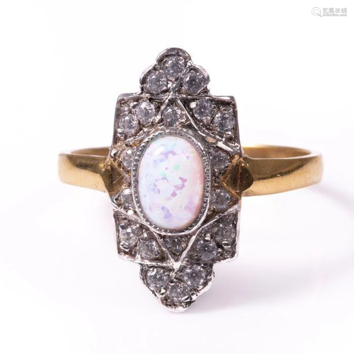 NO RESERVE PRICE Silver Gilt Art Deco Style Opal Ring