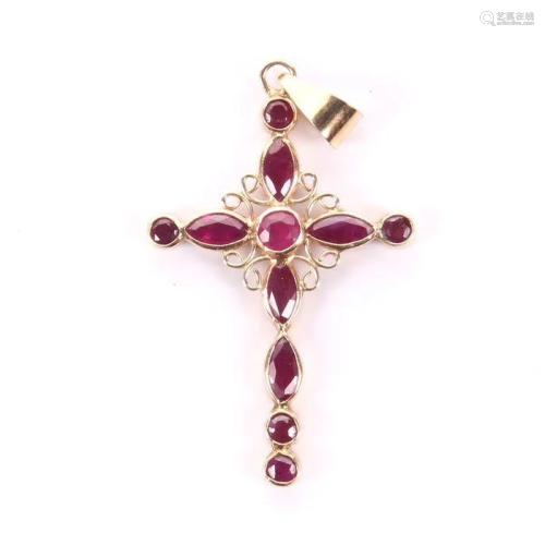 NO RESERVE PRICE Gold 1ct Ruby Cross Pendant