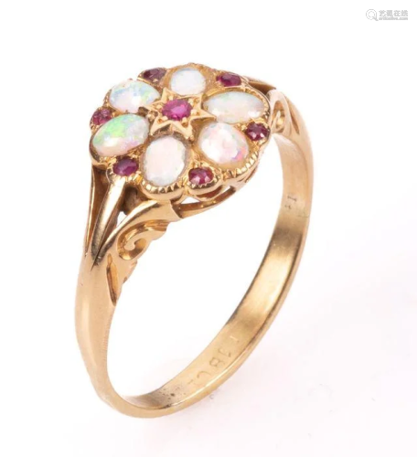NO RESERVE PRICE 18ct Gold Victorian Ruby & Opal Ring