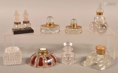 Eight Various Antique Glass Inkwells.