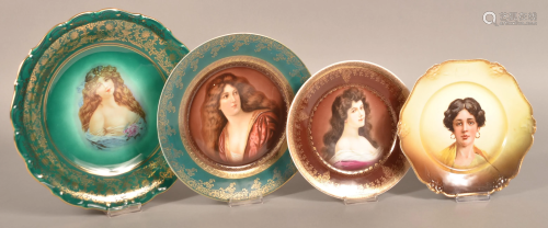 Four Various German Porcelain Female Portrait Plates.