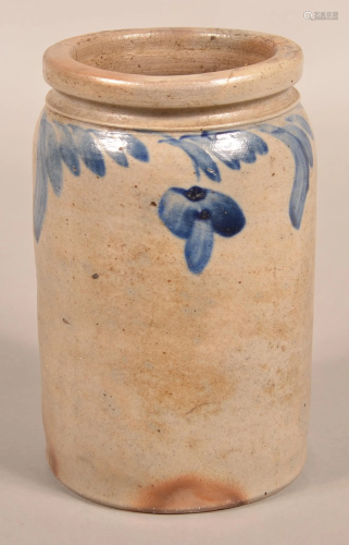 Stoneware Jar with Cobalt Foliate Slip Decoration.