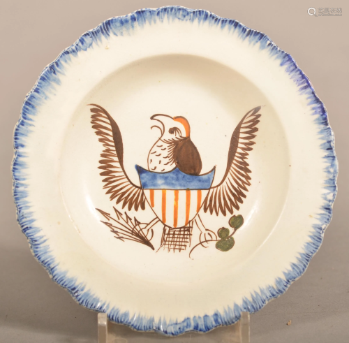 Leeds Soft Paste China Eagle Decorated Cup Plate.