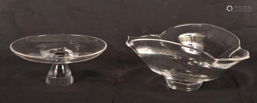 Signed Steuben Colorless Glass Compote and Bowl.