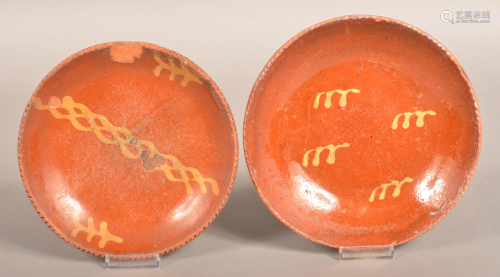 Two Antique Yellow Slip Decorated Redware Plates.