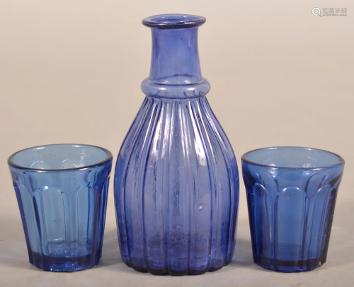 Blue/Violet Blown Glass Decanter and Two Tumblers.