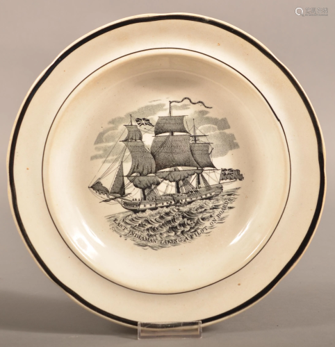 Staffordshire China Transfer Whaling Scene Soup Plate.