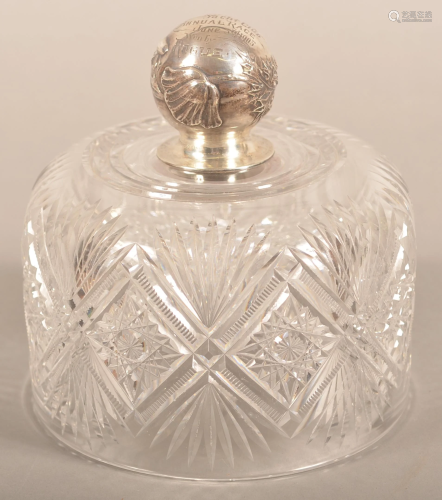 Cut Glass Cheese Dome with Sterling Trophy Handle.
