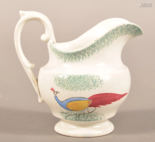 Teal Green Spatter Peafowl Pattern China Cream Pitcher.